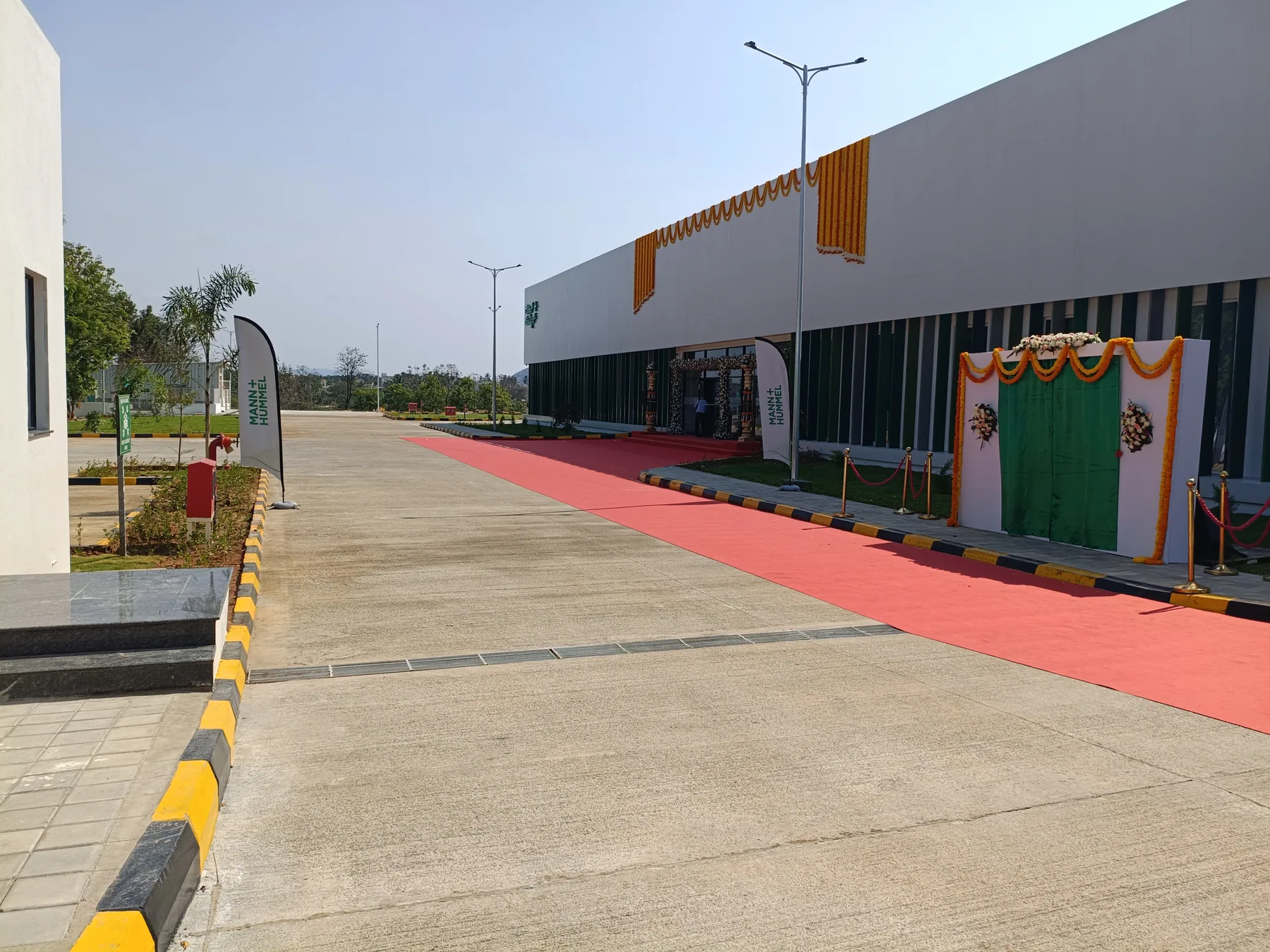 Carpeted approach beside the building