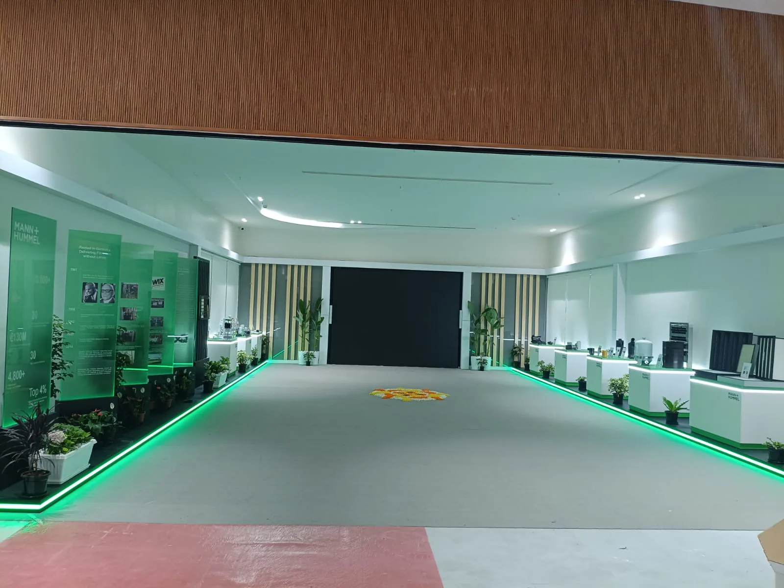 View through the showroom entrance toward the display walls