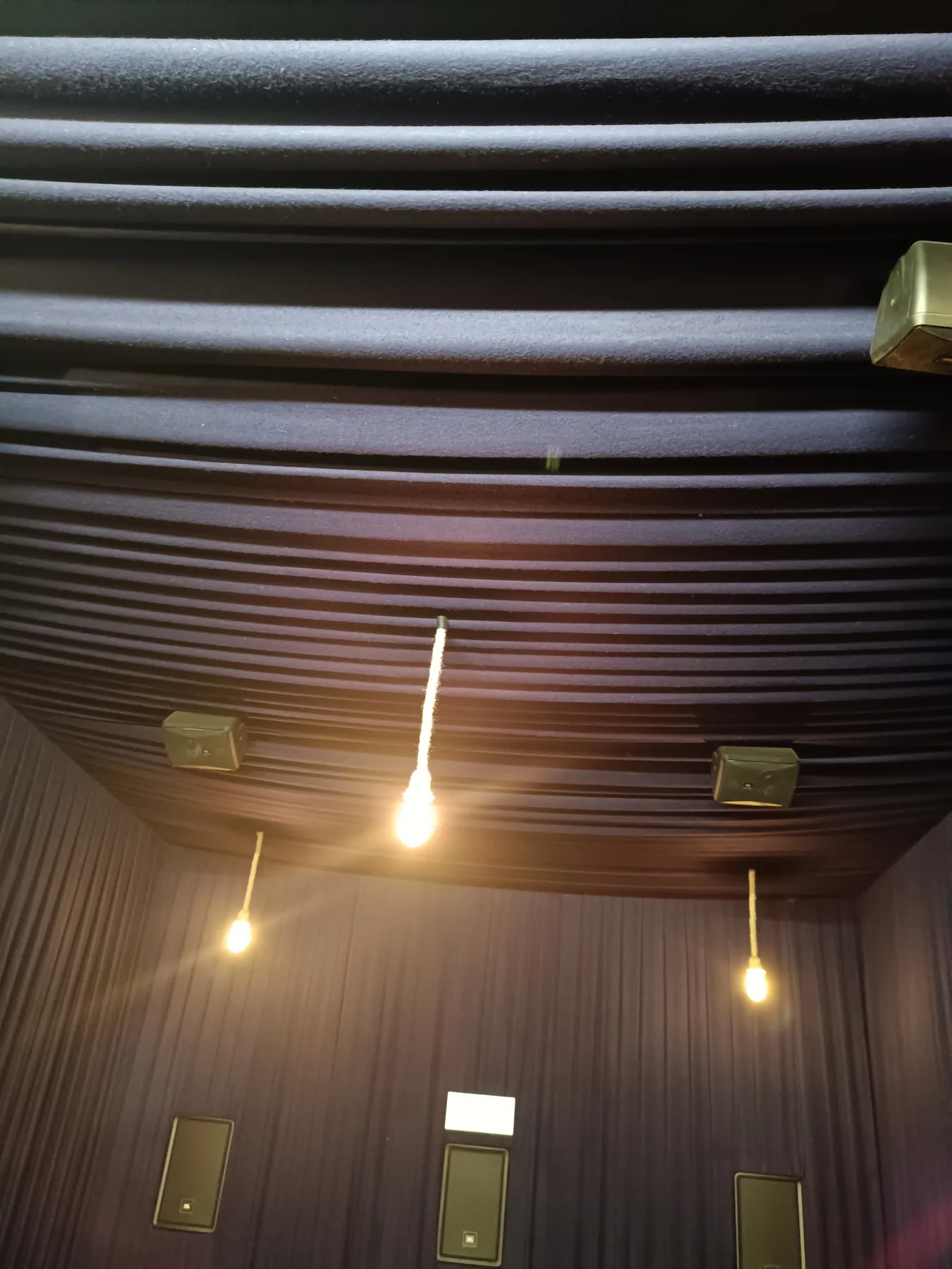 Acoustic ceiling and lights inside the screening room