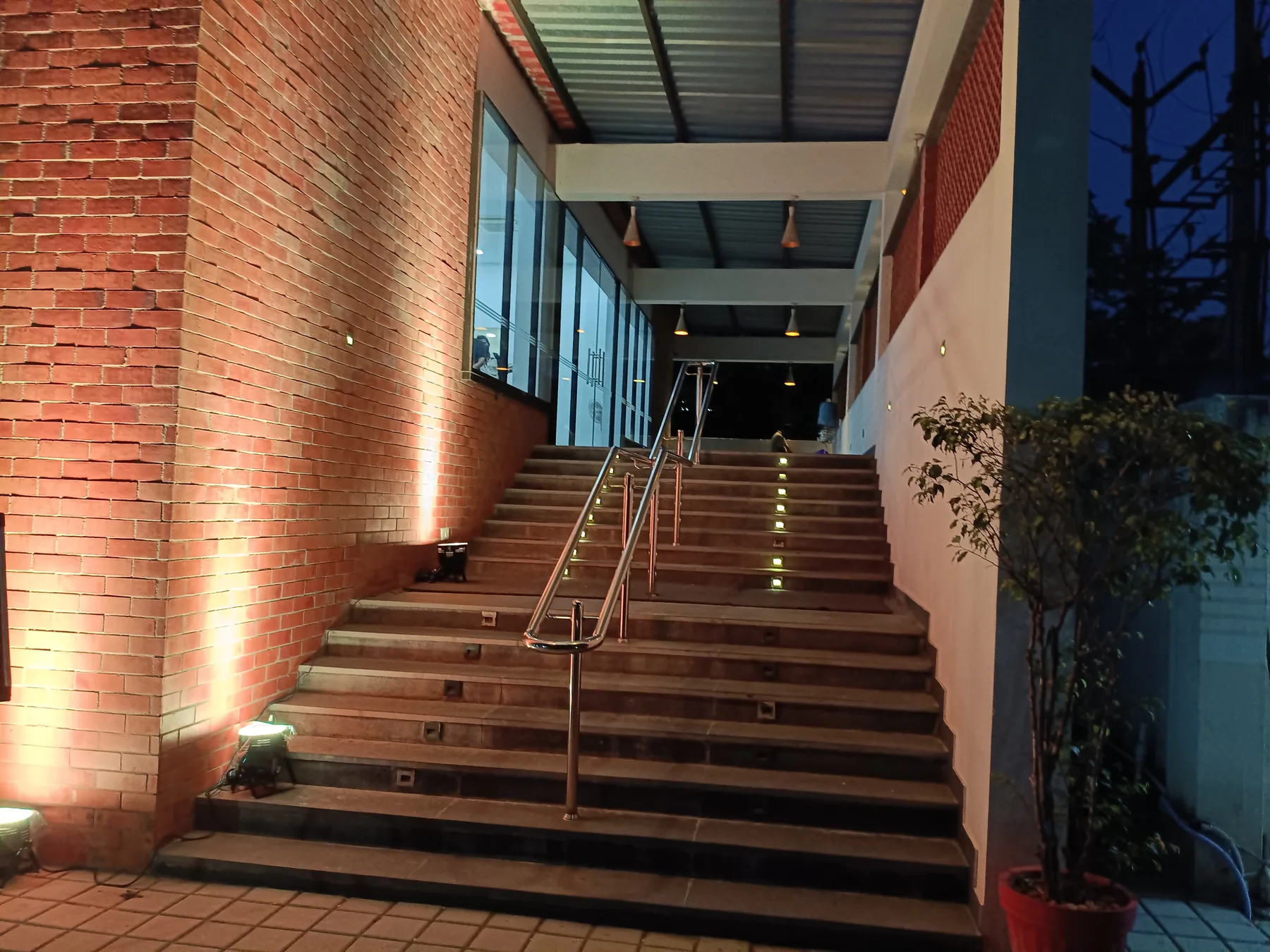 Stairway and lights at the exhibition entrance