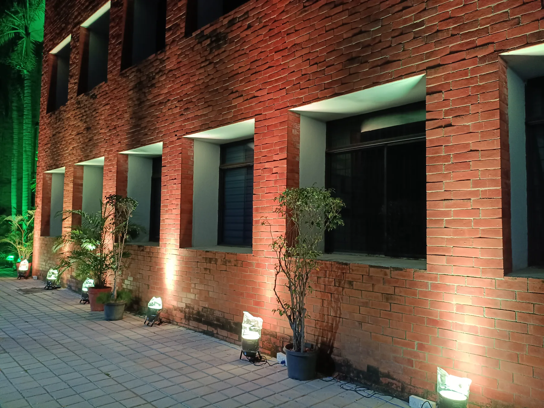 Exterior wall illuminated at dusk